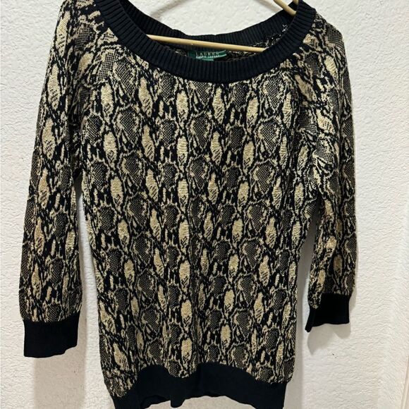 Ralph Lauren 3/4 Sleeve Boat Neck Sweater Tunic Black/Gold  $99.50 - Picture 2 of 5